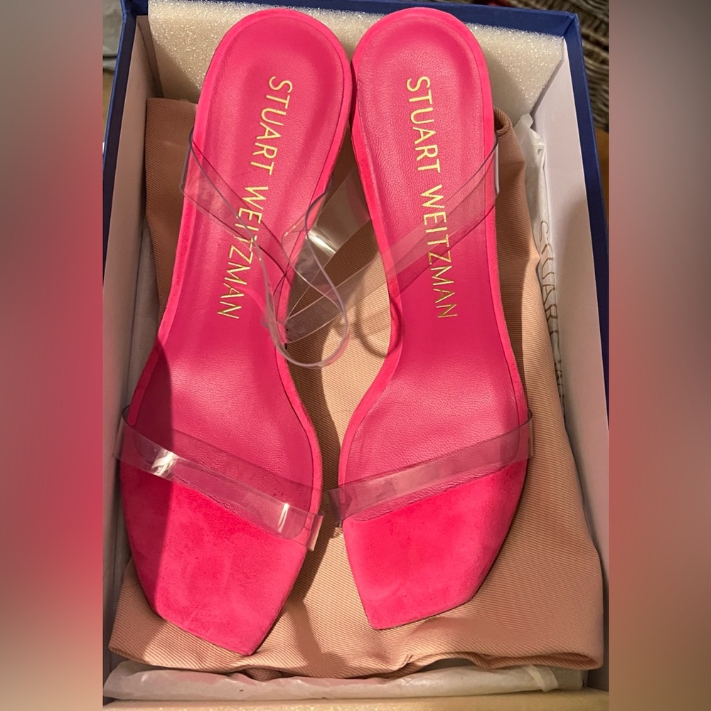 Stuart Weitzman Lucite Aleena 100 Sandals Hot Pink  Size 8.5